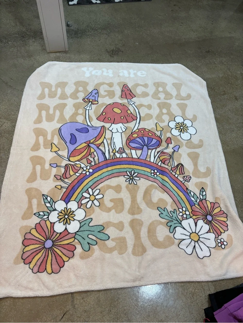 You Are Magical Rainbow Mushroom Plush Oversized Throw Blanket